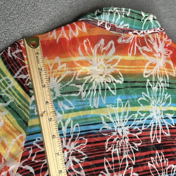 Damee Inc Jacket Womens Medium Rainbow Floral Mesh Studded Zip Stretch Vintage - Picture 12 of 13